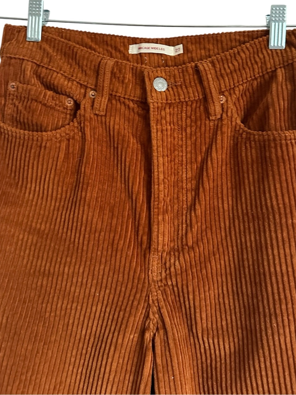 Levi’s Ribcage Wide Leg Corduroy Crop Pants Burnt Orange High Rise 27 - Picture 4 of 12